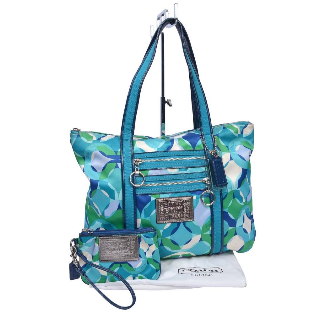 Coach Teal Blue Green Geometric Shoulder Tote